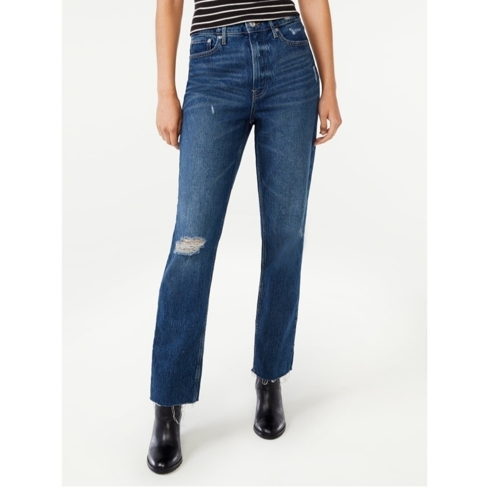 COPY - New Free Assembly Super High Rise Straight Leg Jeans 12 Cotton Distresse…